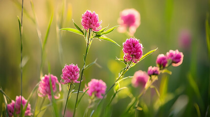 Vibrant pink willow blooms in a sunlit meadow Generative AI