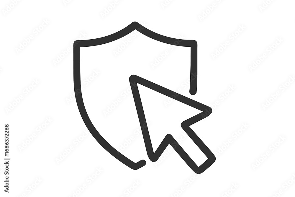 Aufkleber safe click cursor with shield line icon. web security and internet protection concept. vector symbol
