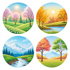 Four Seasons Collage Featuring Spring Summer Autumn and Winter Landscapes Representing Natures Cycle and Seasonal Beauty with Mountains Forests Rivers and Blooming Trees