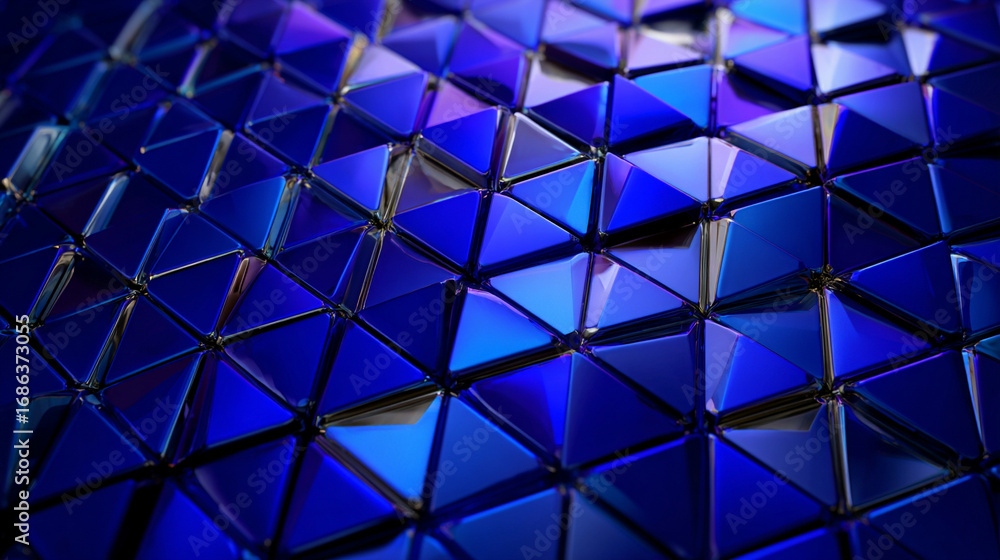 Poster modern 3d abstract background with sharp-edged blue geometric triangles, creating a futuristic and d
