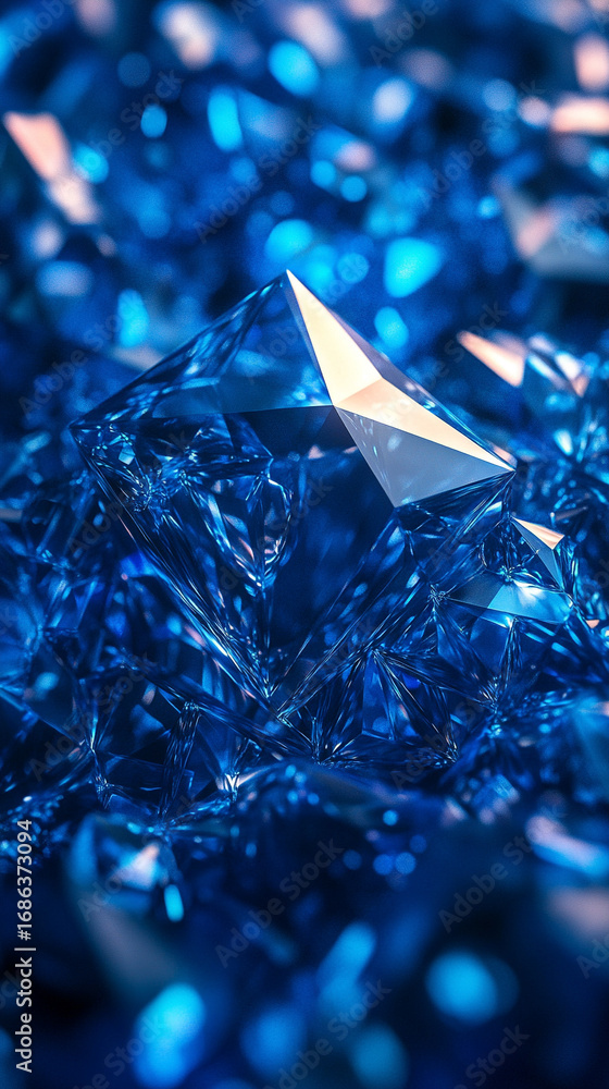 Poster modern 3d abstract background with sharp-edged blue geometric triangles, creating a futuristic and d