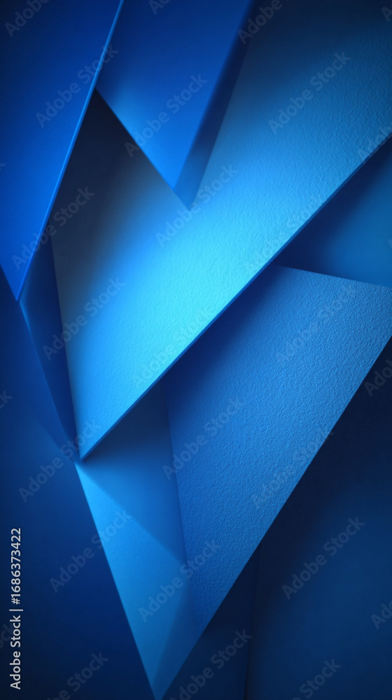 Poster modern 3d abstract background with sharp-edged blue geometric triangles, creating a futuristic and d