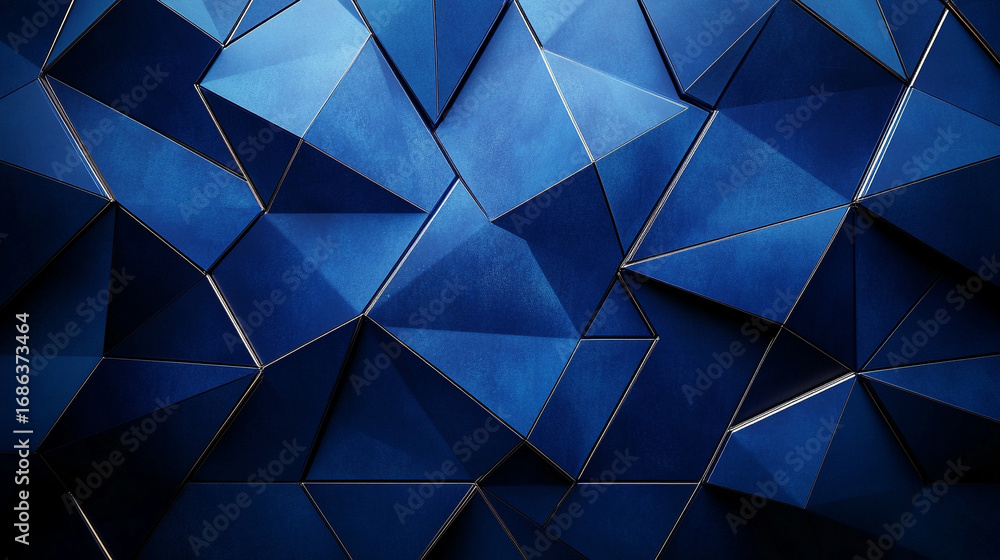 Poster modern 3d abstract background with sharp-edged blue geometric triangles, creating a futuristic and d