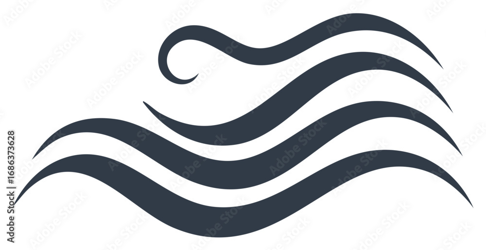 Poster stylized abstract wavy lines pattern in dark color with an elegant flowing curl
