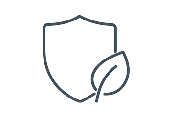Eco protection shield with leaf icon. Concept of environment safety, natural security, bio, vegan and organic food warranty. Minimal vector illustration for web, app, ui, ux.