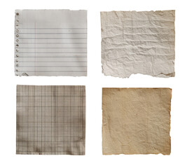 Four square pieces of aged paper, varying in texture and pattern