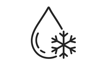 Frozen water drop outline icon. Snowflake symbol for cold, freezing, and winter concepts. Vector line art illustration for weather, temperature, climate, defrost, or melt.