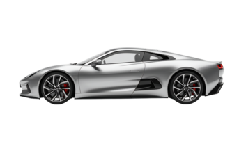 Silver sports car side view speed luxury transportation vehicle design
