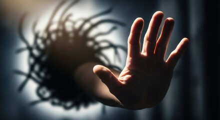 A hand blocking a shadowy, mysterious figure.