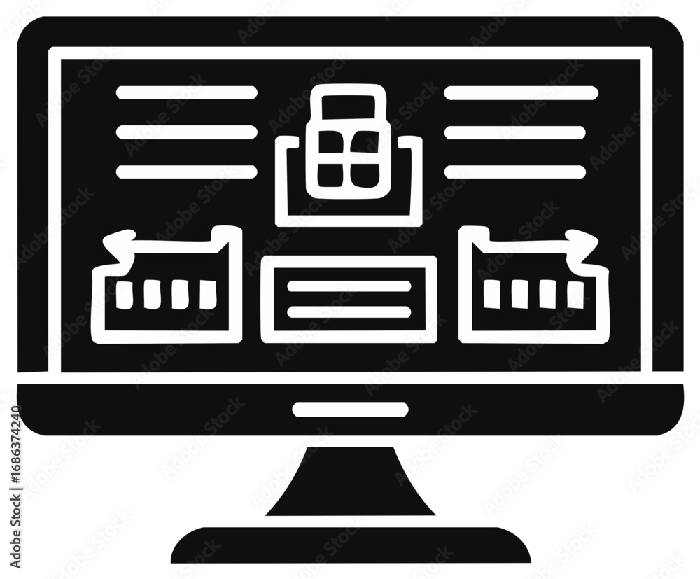 Fototapete computer monitor displaying dashboard with charts and calculator icon