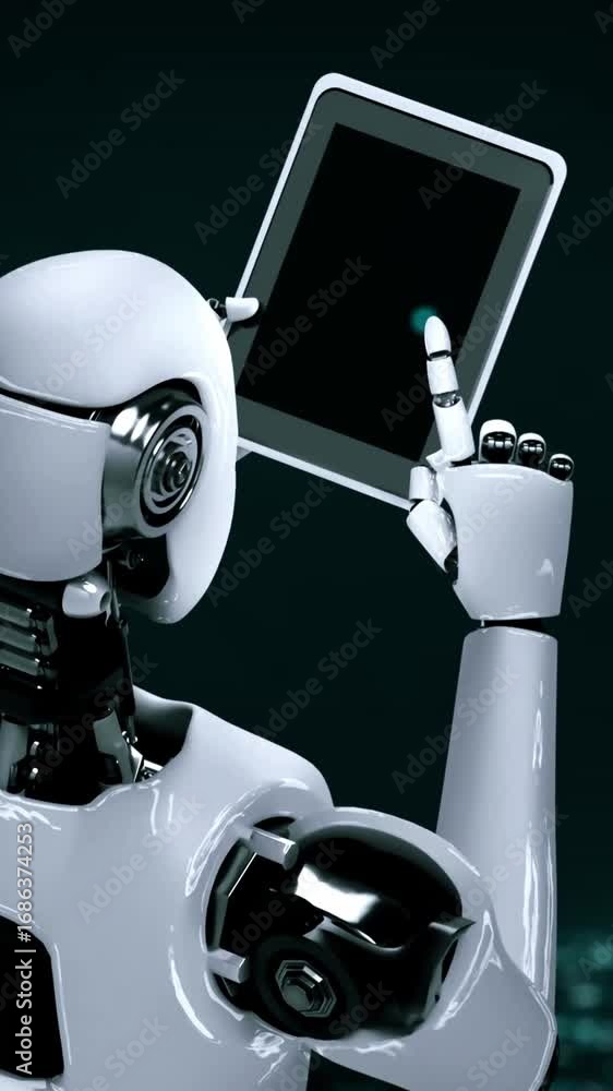 Poster futuristic robot artificial intelligence huminoid ai for industrial factory technology development a