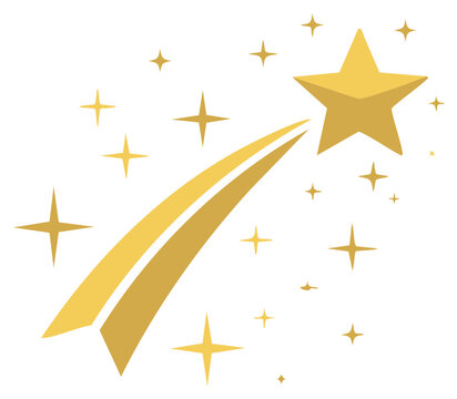 Golden star shooting with trail and stars vector illustration on white background