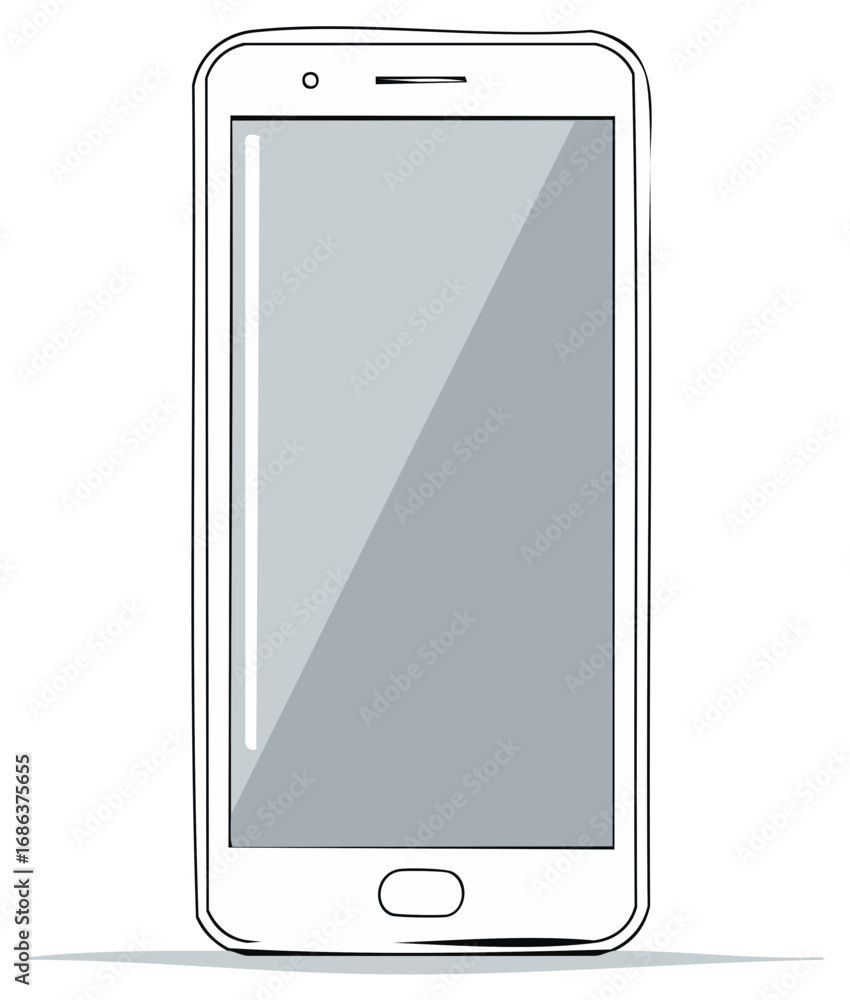 Poster modern touchscreen smartphone with a blank screen and simple line drawing style