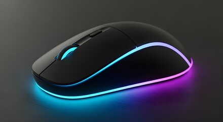 Black Wireless Gaming Mouse Product Shot with Blue and Purple RGB Lighting