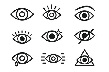 Eye icon collection. Thin line vector icons for graphic and web design. Vision, sight, look, see concepts. Crying, sad, blind, and the all-seeing eye of providence symbols.