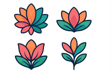 Set of colorful lotus flower logo designs. Abstract floral symbols for beauty, spa, yoga and wellness. Modern vector icon collection with elegant gradient. Natural plant logotype.