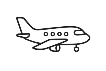 Airplane outline vector illustration for graphic and web design, aviation app icons, travel adverts, transport concepts, cartoon jet drawing, isolated aircraft clipart, clean editable lines