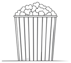 Simple line art drawing of a classic striped popcorn bucket with kernels for movie snack food