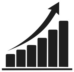 Black graphic of a rising bar chart and an upward pointing arrow