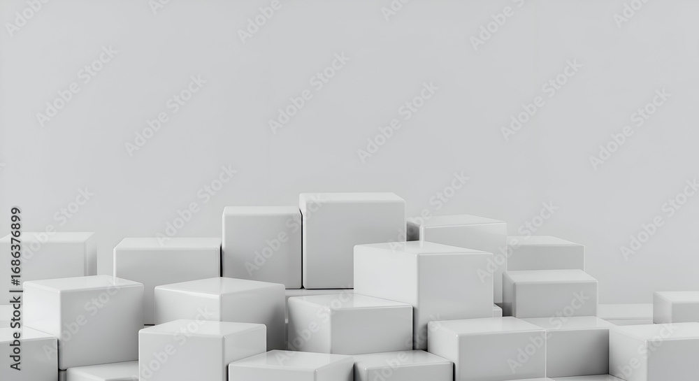 Poster abstract white cube display stands against a plain background. geometric shapes create a modern, min
