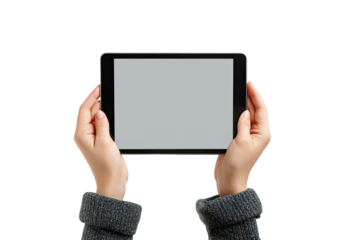 Hands holding a tablet, blank screen