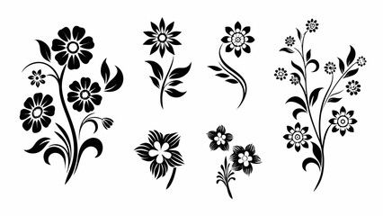 Elegant black floral motifs and decorative botanical elements for stunning design projects
