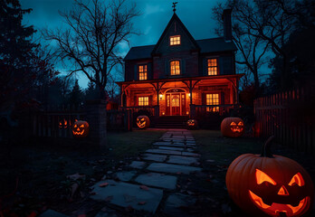 Dark Halloween House exterior yard decoration 