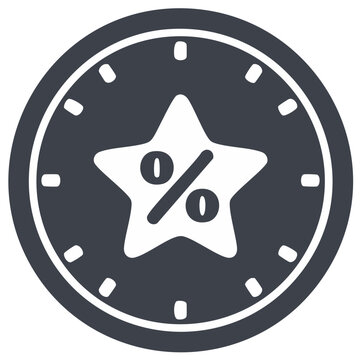 Limited time special offer icon featuring a star with percentage symbol on a clock face