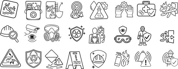 Labor Protection Stroke Icon Collections. Containing Workplace Safety, Protective Gear, Emergency, Hazard Signs and more icons.