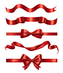 Red ribbon and bow set on a black background