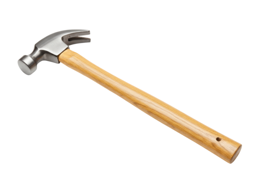 Claw hammer with wooden handle isolated on transparent background