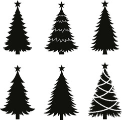 Obraz premium Six Christmas Tree Silhouettes with Star Toppers Minimal Vector