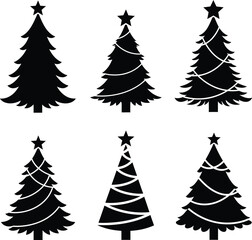 Obraz premium Six Christmas Tree Silhouettes with Star Toppers Minimal Vector