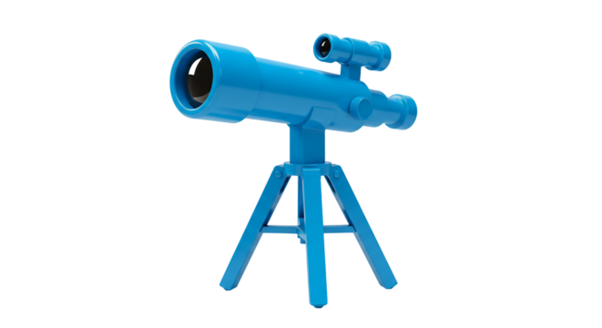 Blue telescope on tripod 3 d render transparent background