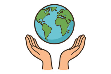 Hands holding globe. Earth day concept illustration. Save the planet. World environment day. Ecology, peace and conservation concept. Vector icon of care, hope and love.