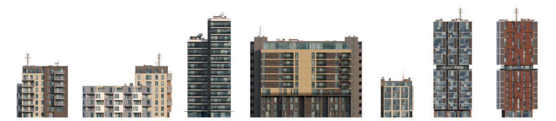 Modern building facades for architectural background isolated png on a transparent background premium cutout
