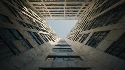 Fototapeta premium Abstract perspective of modern architecture showcasing complex design and geometry