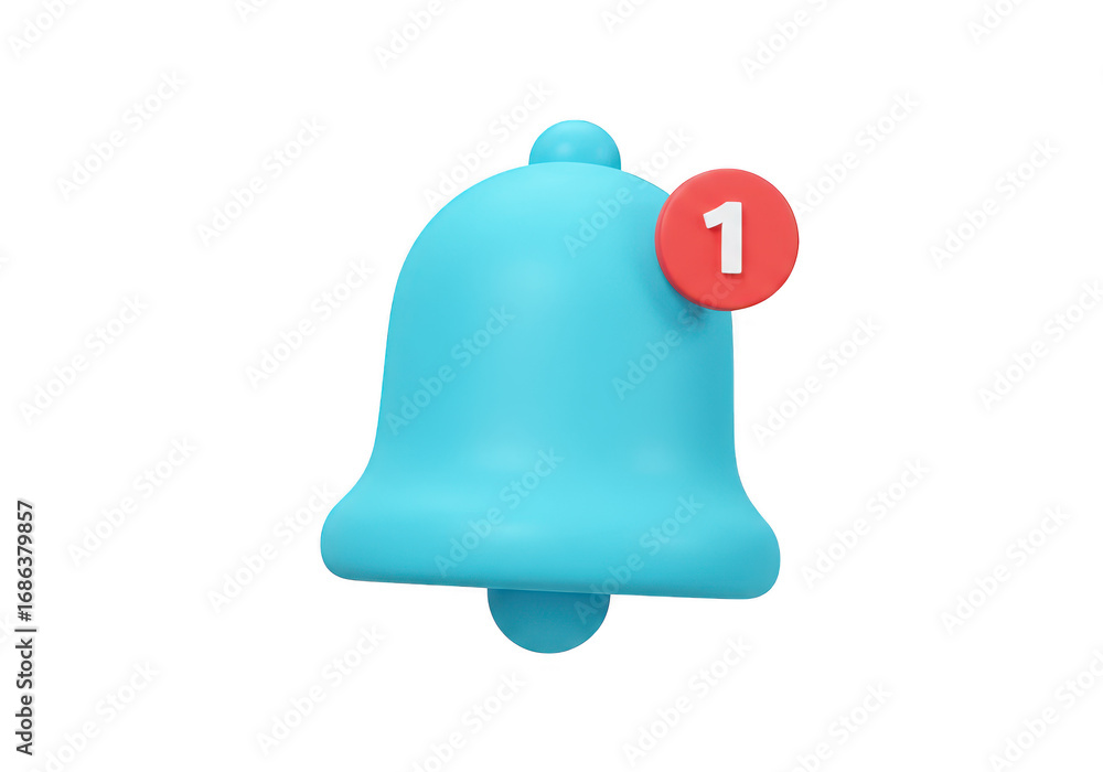Poster notification bell icon with number 1 isolated on transparent background