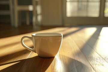 Fototapeta premium High Detail Picture of High Angle View of Coffee Cup on Wooden Table