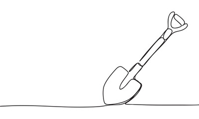 Shovel leaning in the ground, minimalist line art