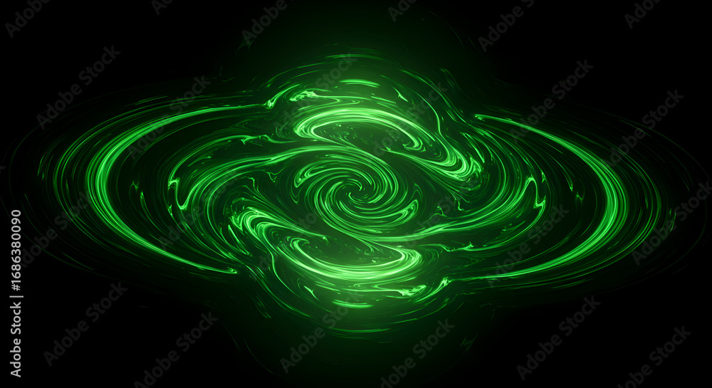 Aufkleber Abstract swirling vortex of vibrant green light in a dark space. Dynamic spiral pattern with glowing lines in an empty backdrop. Abstract design for use in digital media -