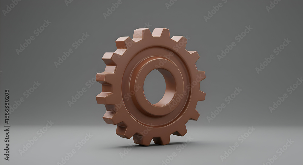 Poster brown gear icon with studio setting. isolated object on neutral background. industrial design elemen