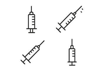 Syringe line icon pack. Minimalistic linear pictogram collection for web, graphic design, medical apps, pharmacy, health care, social networks, banners, cards. Vector cartoon sketch illustration.