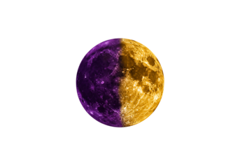 Half purple half gold celestial body with transparent background