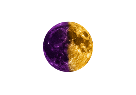 Half purple half gold celestial body with transparent background
