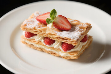 Gourmet Strawberry Napoleon Pastry on a Plate
