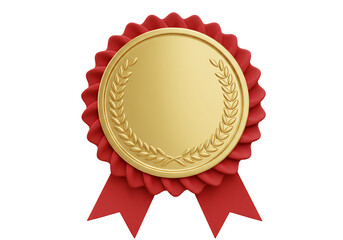 Gold medal with red ribbon award achievement success