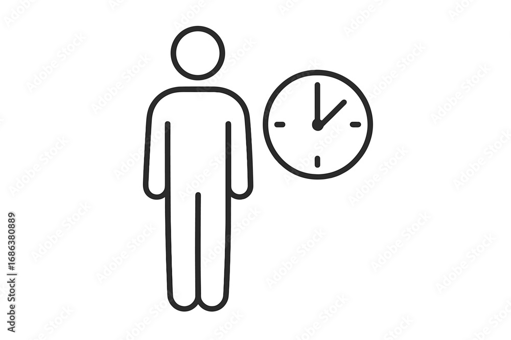 Poster thin line icon full body user clock time management concept vector illustration transparent backgrou