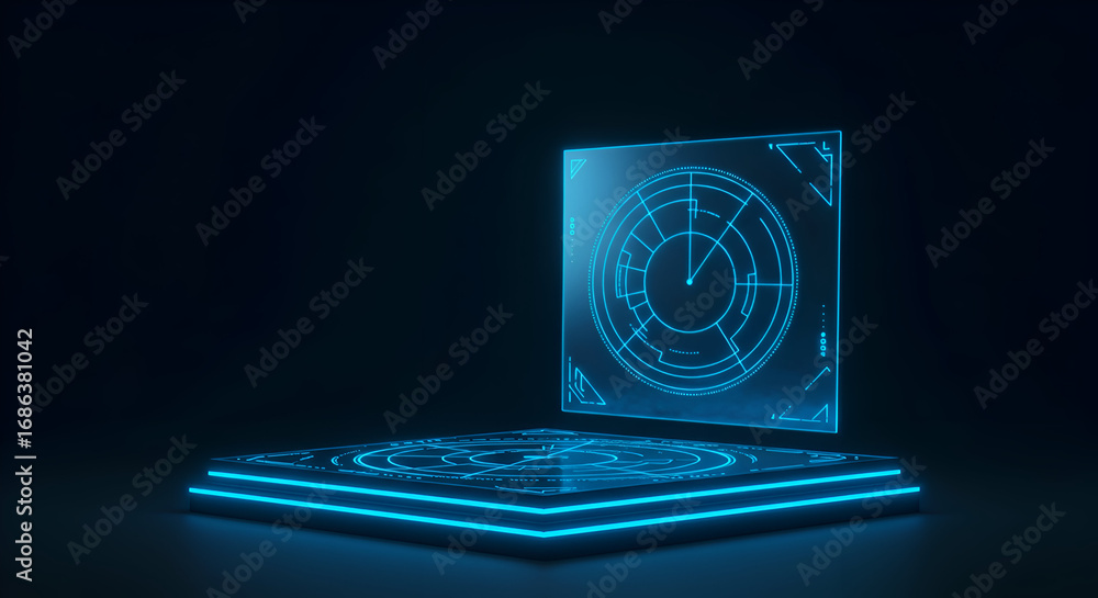 Poster futuristic glowing interface display with a dark background. abstract graphic user interface in a da