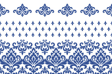 Blue Motifs Ikat floral paisley embroidery floral.ikat ethnic oriental pattern traditional.Oreintal Flora Damask Seamless pattern embroidery.Design for carpet,cover.wallpaper,clothing,ceramic product.